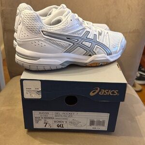 Asics Women's Gel-Rocket 7 White Silver Athletic Shoes